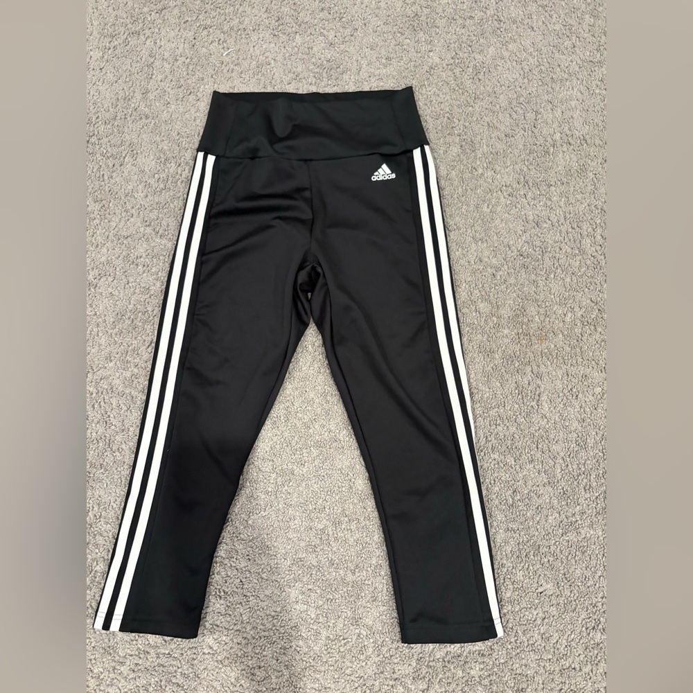 Adidas Black and White Leggings with Signature Stripes
